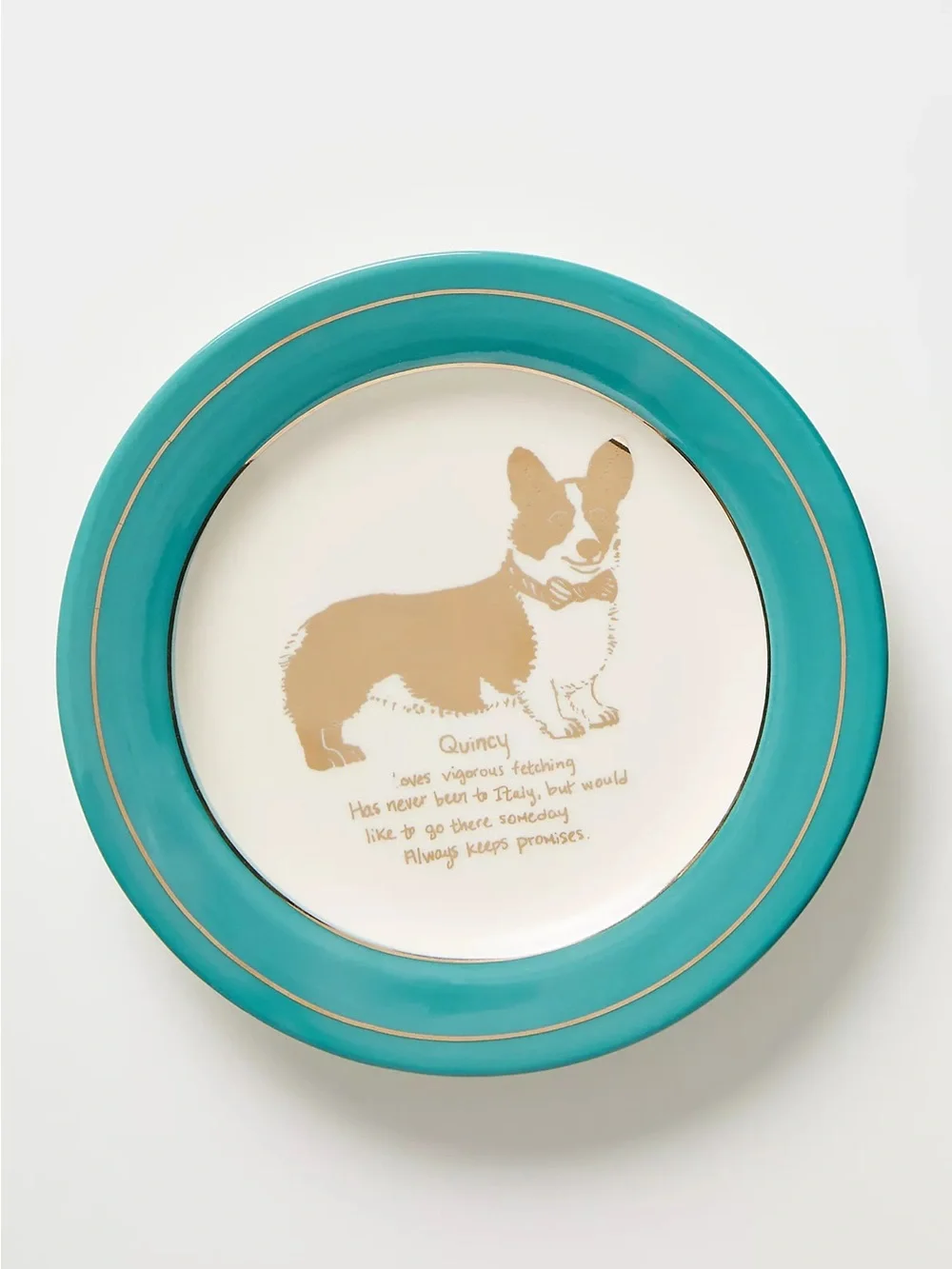 Anthropologie | Quincy Corgi Dog Biography Canape Plate ~ 6.25”